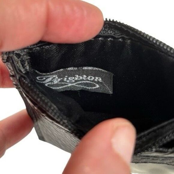 Brighton Leather Wallet Heart Coin Card ID Change Purse Black Croc Embossed Trim - Picture 9 of 10